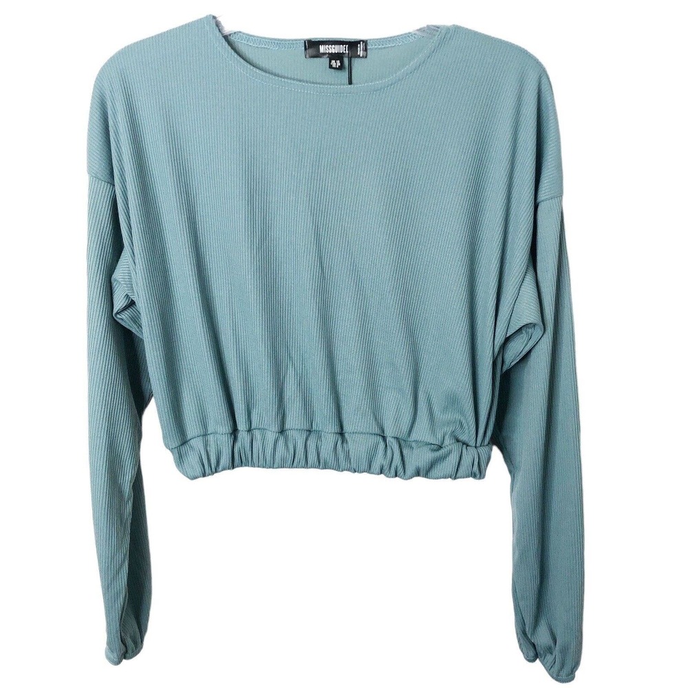 Missguided NWT Women's Powder Blue Ribbed Long Sleeve Stretchy Crop Top Size 6